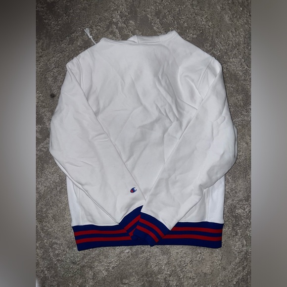 Champion white hoodie with blue and red striped detailing - Picture 4 of 4